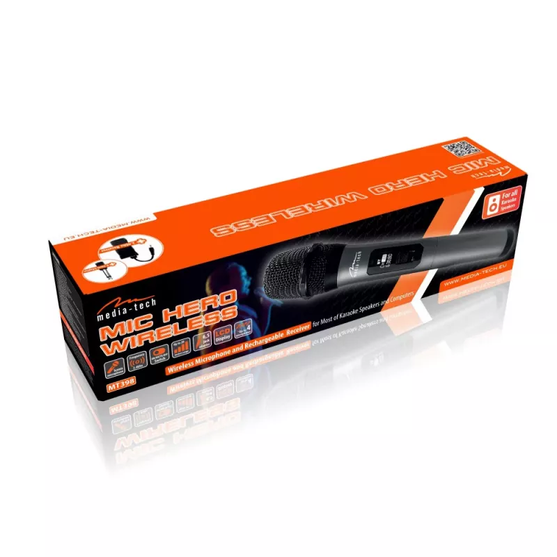 Karaokemikrofoni MEDIA-TECH MT398 langaton, USB-C, paristokäyttöinen, 20 m kantama, musta
