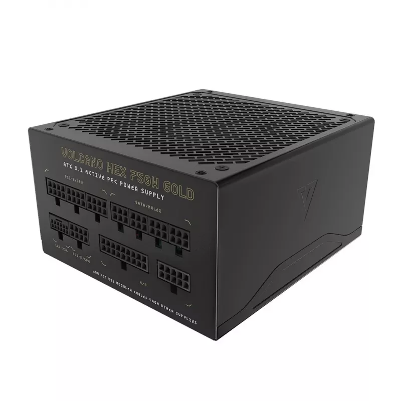 Virtalähde MODECOM VOLCANO HEX GOLD 750W, 80 PLUS Gold, ATX 3.1, modulaarinen, 14 cm tuuletin