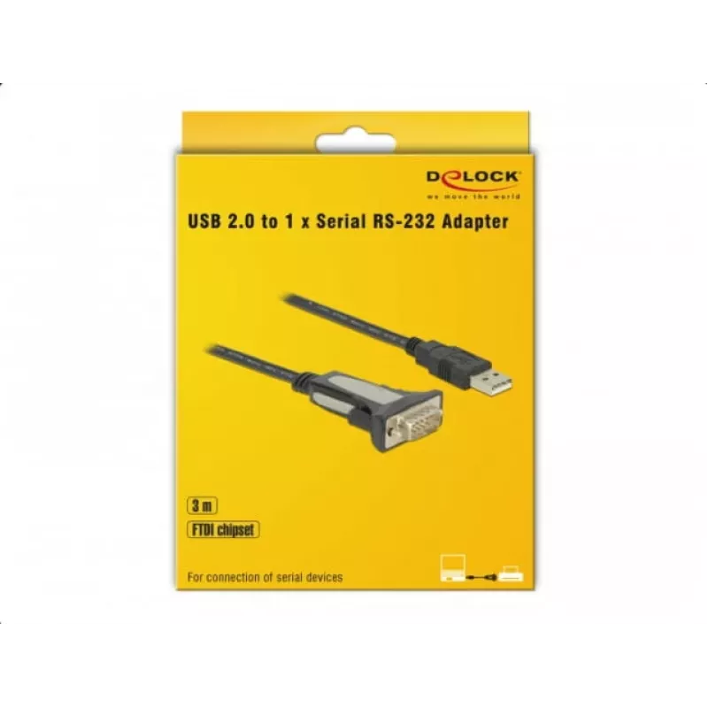 DELOCK sovitin USB 2.0 Type-A - 1 x sarjaportti RS-232 DB9, 3 m