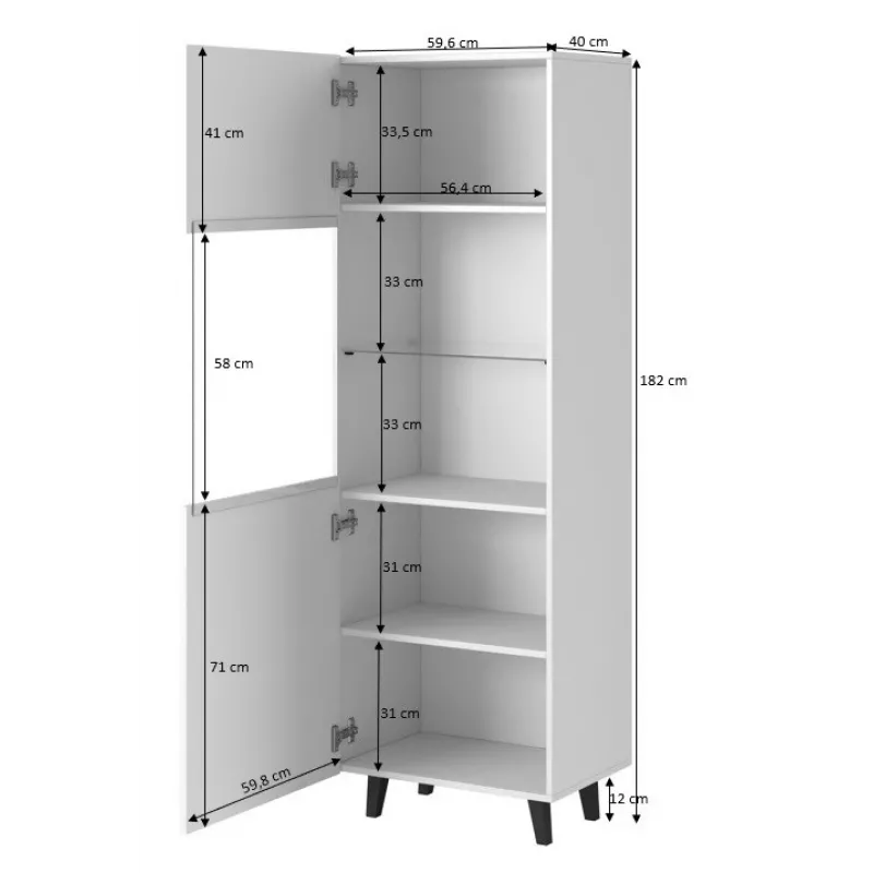 Vitriinikaappi Cama Meble PAFOS 60x40x182 cm mattamusta — lattialla seisova seinäkaappi