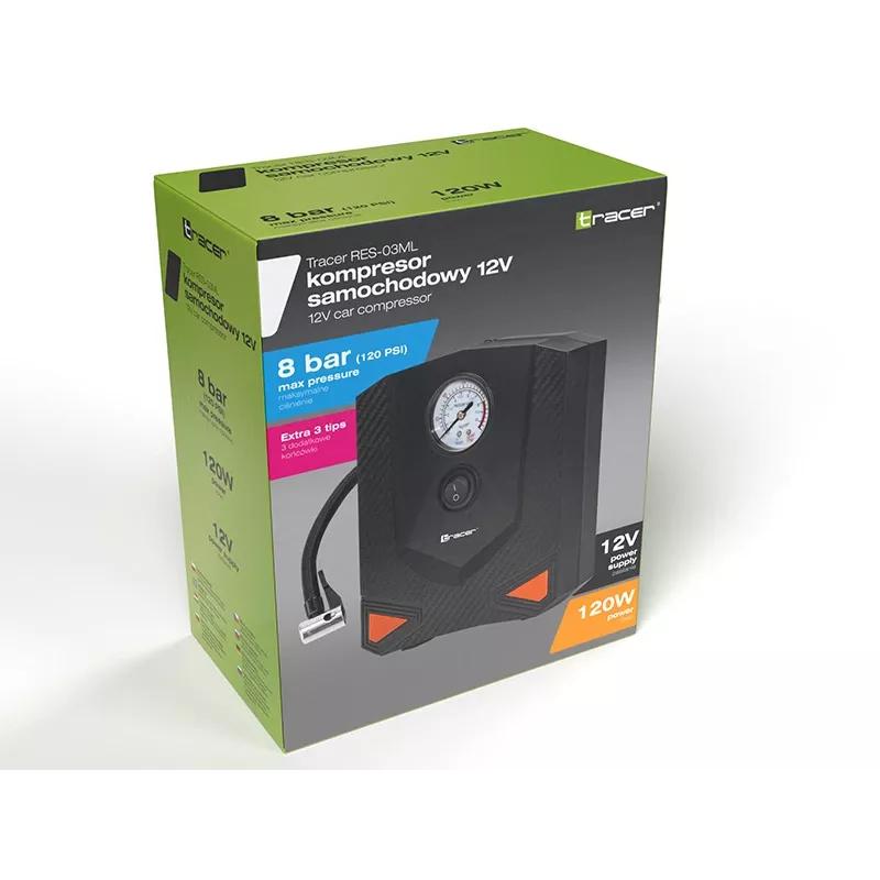 TRACER RES-03ML kannettava ilmapumppu 12V 150 PSI — autonrengastäyttö, 12 V virtalähde