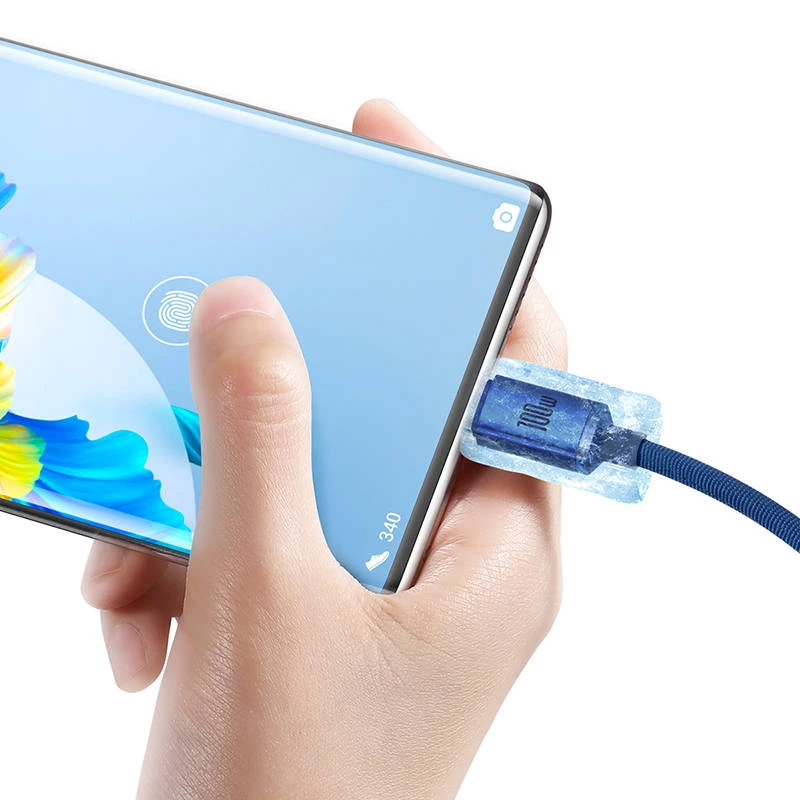 Baseus Crystal Shine kaapeli USB-USB-C, 100W, 2m (sininen)