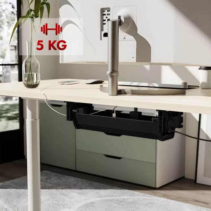 Pöydänalainen kaapelikouru MACLEAN MC-106B — musta, ABS, enimmäiskuormitus 5 kg