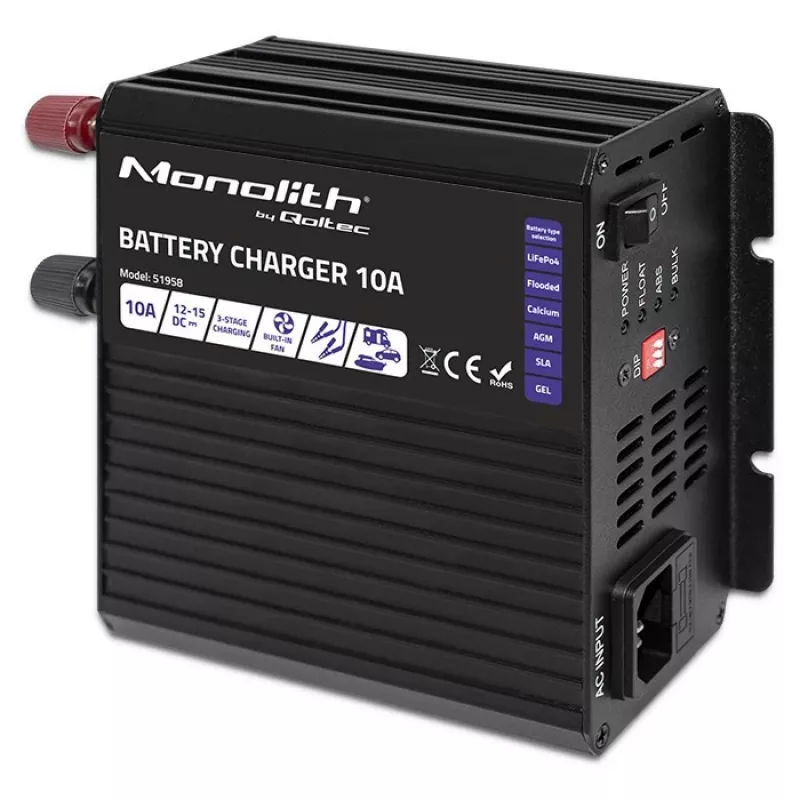 Qoltec Smart Monolith akkulaturi LiFePO4 AGM GEL SLA-akuille | 10A | 12V
