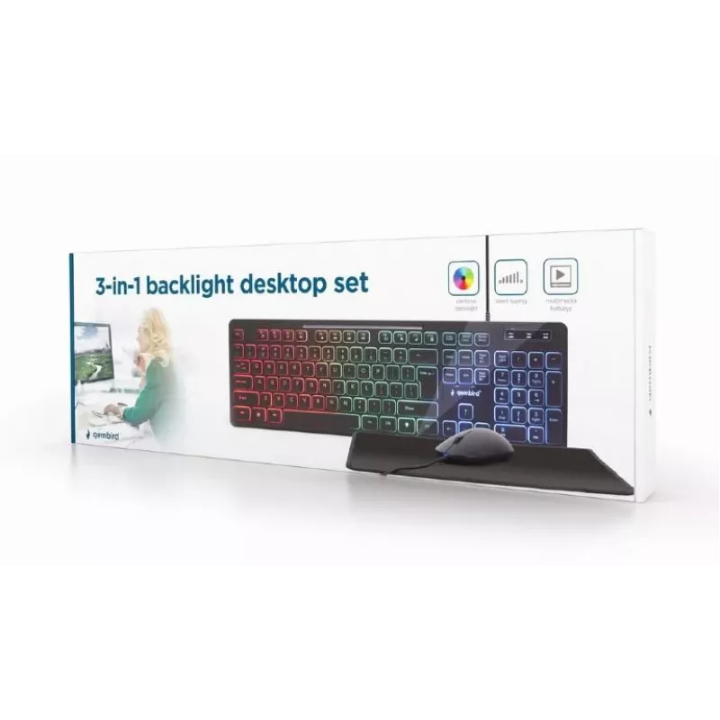 Kaapelillinen Full-Size-näppäimistö hiirellä Gembird KBS-UML-01 — USB, QWERTY US, 104 painiketta, musta