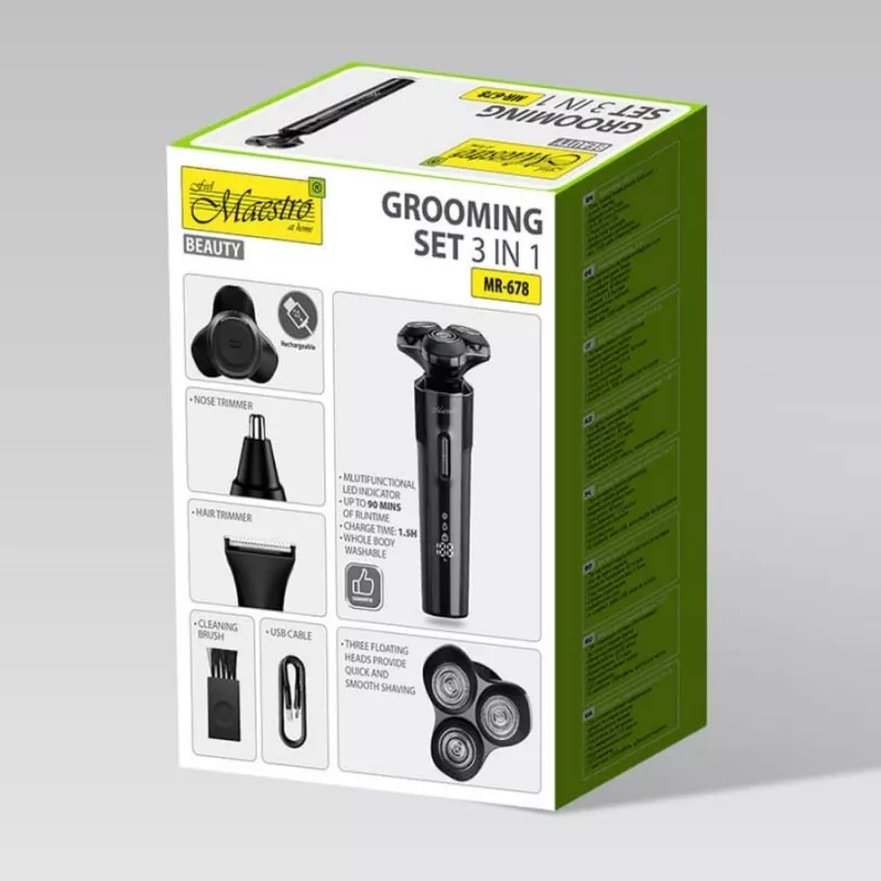 Parranajosarja Maestro MR-678 3-in-1 USB 90 min. ladattava trimmeri parranajokone groomer