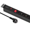 Qoltec 53993 19 tuuman 1U telineen PDU ylijännitesuojalla, 6x Schuko, 16 A, 2 m, musta