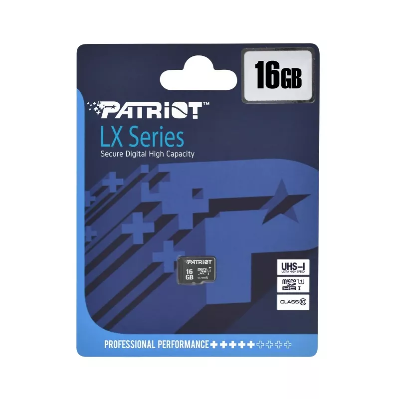 MicroSDHC-muistikortti PATRIOT PSF16GMDC10 — 16 GB, Class 10, UHS-I (U1), 80 MB/s, musta