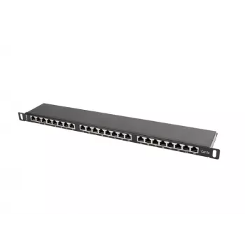 Patch-paneeli LANBERG PPS5-0024-B 24-porttia CAT5e, metalli, 0,5 U, 445×99×22,3 mm, musta