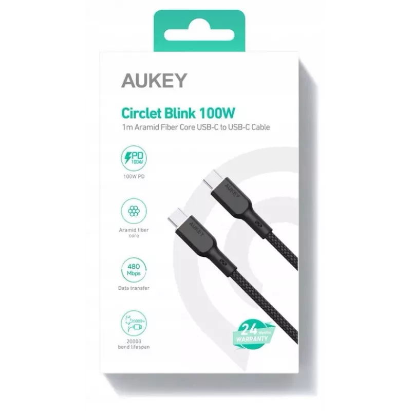 AUKEY CB-KCC101 nailonkaapeli USB-C - USB-C 1m