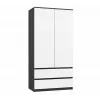 Vaatekaappi top e shop MALWA SS-90, 90×180×50 cm, antrasiittirunko, valkoiset kierto-ovet, 2 laatikkoa, laminaatti 16 mm