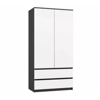 Vaatekaappi top e shop MALWA SS-90, 90×180×50 cm, antrasiittirunko, valkoiset kierto-ovet, 2 laatikkoa, laminaatti 16 mm