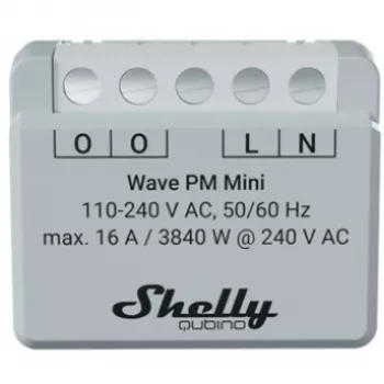 Shelly Qubino Wave PM Mini älykytkin, 1-kanavainen, uppoasennus, Z-Wave, langaton, 110–240 V AC / 24–30 V DC, harmaa