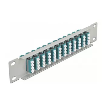 Kuitu-kytkentäpaneeli DeLOCK 10 inch 12 porttia LC Quad aqua 1U harmaa