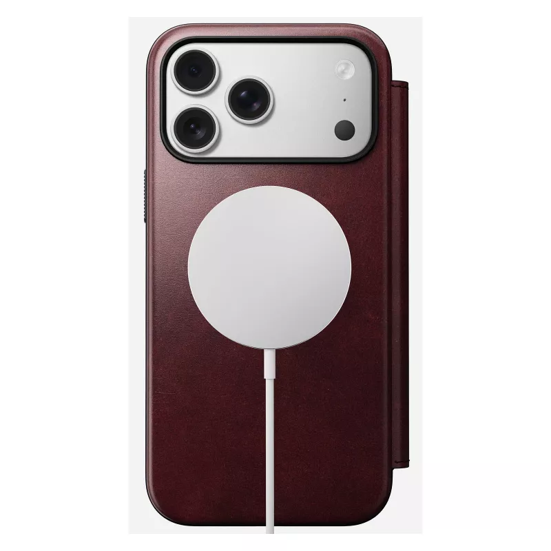 Nomad Modern Leather Folio -puhelinkotelo iPhone 17 Pro Max — nahka, TPU, PC, alumiini, burgundi, 16 cm (6,3 inch)