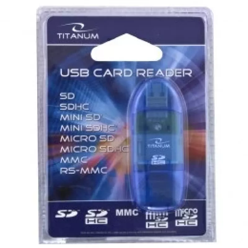 Titanum TA101B ulkoinen muistikortinlukija, USB 2.0, MicroSDHC/miniSD/MMC/SD/SDHC, sininen