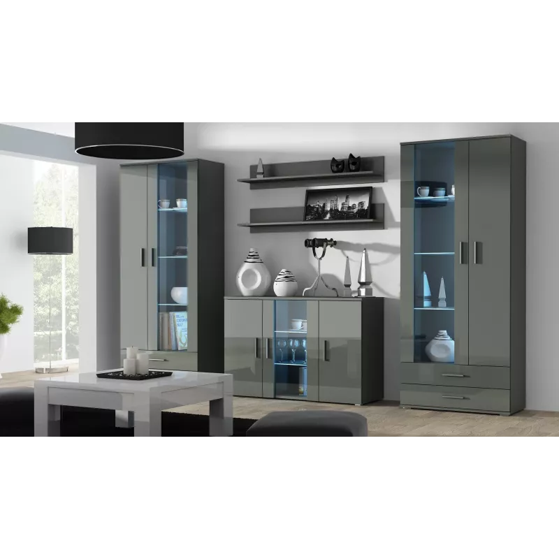 Cama Sideboard 120 cm SOHO S7 harmaa/harmaa kiiltävä