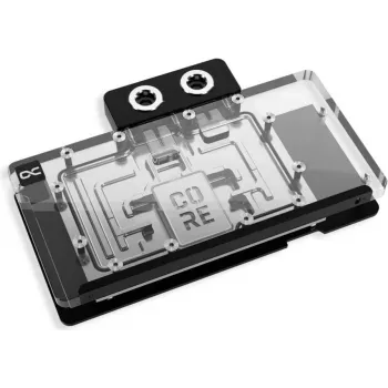 Alphacool Core RX 9070 XT Steel Legend GPU-vesijäähdytin taustalevyllä