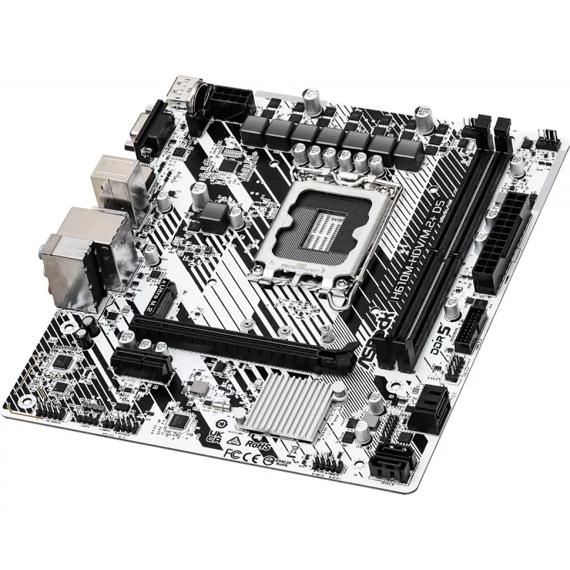 ASRock H610M-HDV/M.2+ D5 emolevy, Intel H610, LGA 1700, Micro-ATX, 2x DDR5 DIMM (enint. 96 GB), PCIe 4.0 x16, 1x M.2, 4x SATA III, HDMI, DisplayPort, VGA, USB-C 3.2 Gen 1, Gigabit LAN