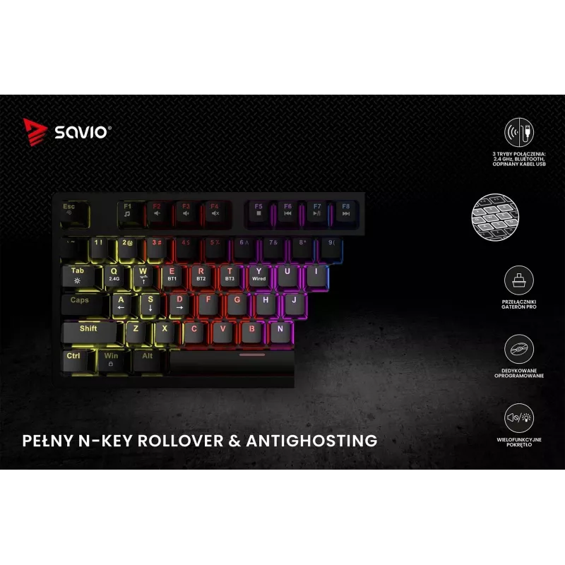 Savio Phenix SAVGK-RED pelikäyttöinen näppäimistö USB RF langaton Bluetooth QWERTY