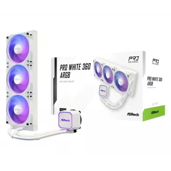 CPU-jäähdytin ASROCK Pro 360 ARGB White – 360mm AIO-nestekühler, ARGB-valaistus, valkoinen viimeistely