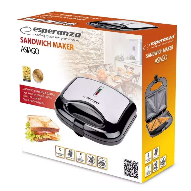Esperanza ASIAGO voileipägrilli 1000 W musta, valkoinen