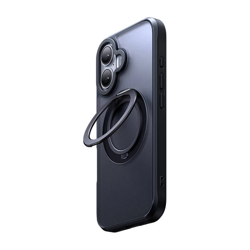 McDodo PC-4931 MagSafe-suojakotelo iPhone 16 Plus sisäänrakennetulla jalustalla — musta