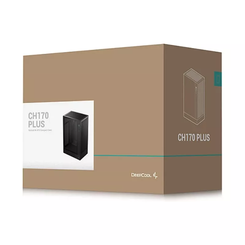 PC-kotelo DeepCool CH170 PLUS Tower musta – micro-ATX/mini-ITX, karkaistu lasi, USB-C, virtalähde ylhäällä