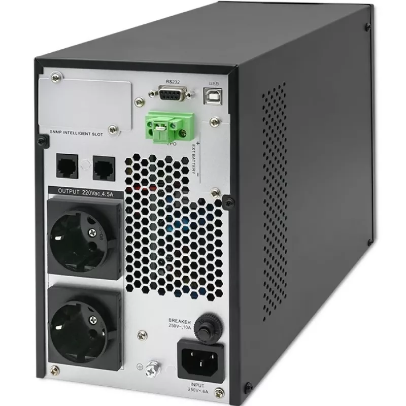 Qoltec UPS keskeytymätön virransyöttö | 1kVA | 1000W | tehokerroin 1,0 | LCD | EPO | USB | Online