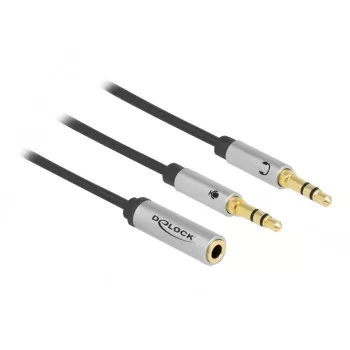 Delock - kuulokeliitäntäadapteri - mini-phone stereo 3,5 mm 4-napainen naaras - stereo mini-kuulokeliitin uros - 27 cm - musta (66740)