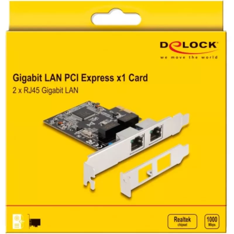 Delock PCI Express x1 -kortti 2 x RJ45 Gigabit LAN RTL8111 (88615)