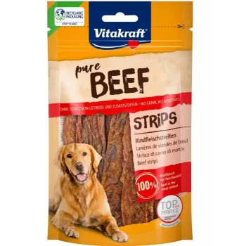 Koiranherkku Vitakraft Pure Beef Strips 80 g – yksi ainesosa nauta, viljaton, gluteeniton, sopii kaikille roduille