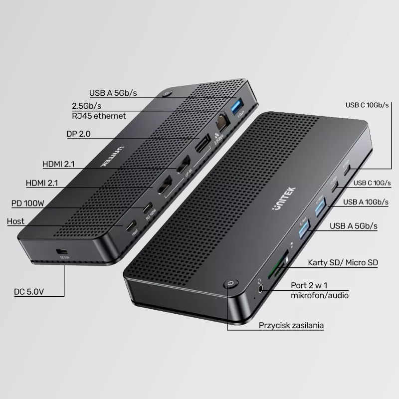 Telakointiasema UNITEK D1104A01 USB4 johdollinen 100 W Power Delivery