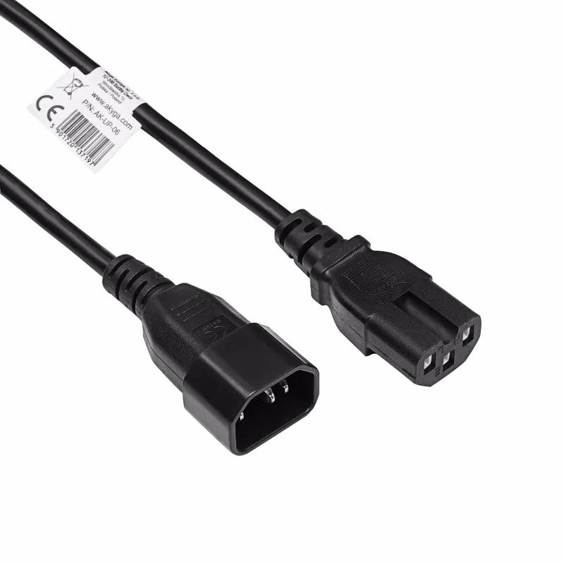 Akyga AK-UP-06 palvelimen virtakaapeli IEC C14 - C15, 1,8 m, musta