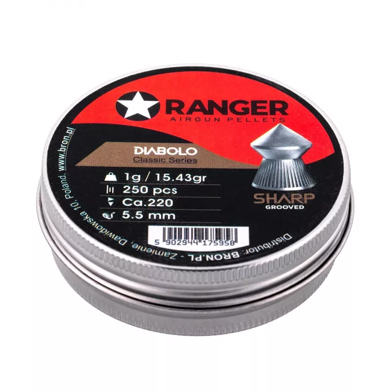 5,5 mm RANGER Diabolo Professional Sharp Grooved Point 250 pellettiä