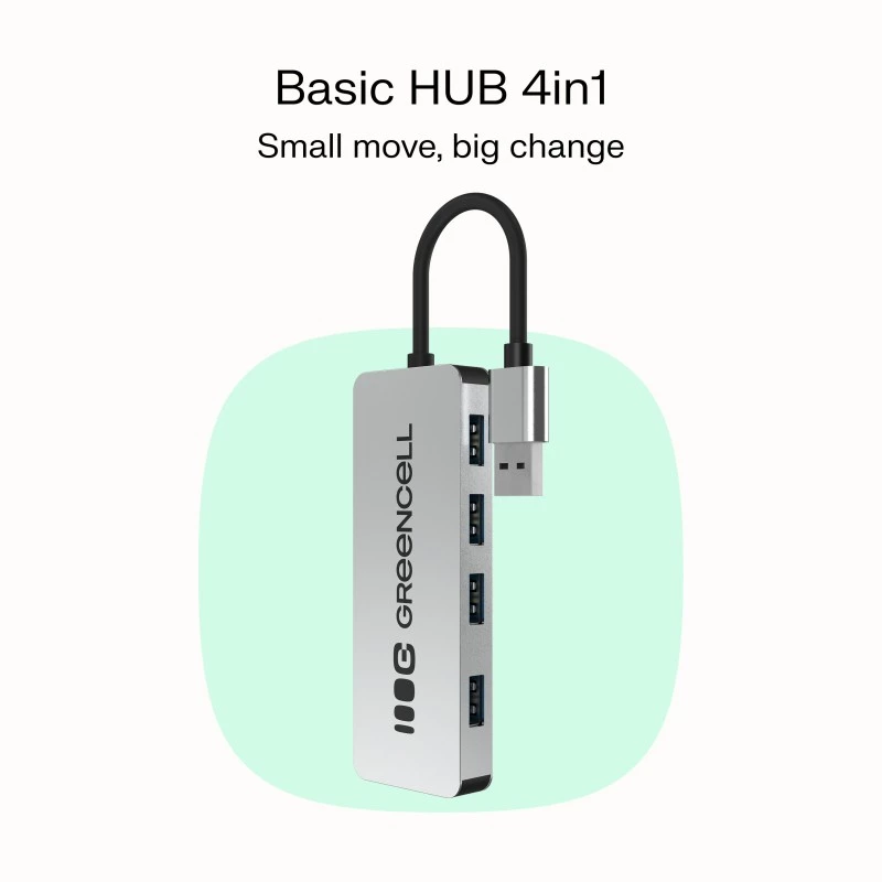 USB-keskitin Green Cell HUB-GC-A4A — 4-porttinen USB-A-3.0-keskitin