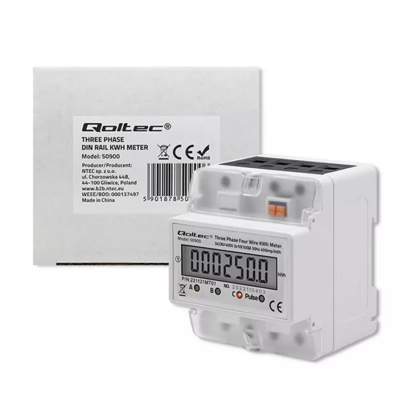 Kolmivaiheinen elektroninen energiamittari QOLTEC 50900 400V LCD 4P