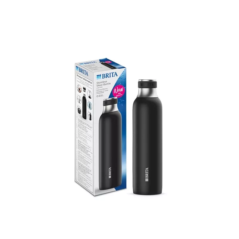 BRITA hiilihapotusvesipullo 650 ml, ruostumaton teräs, musta, konepesunkestävä