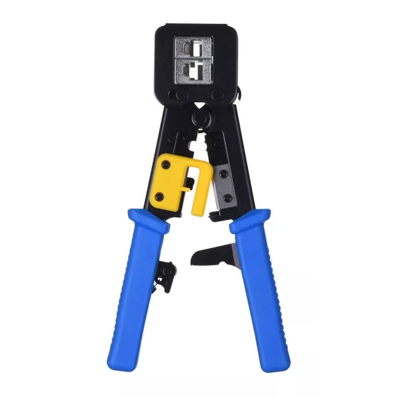 Puristin Alantec NI040 RJ-45-liittimille, teräsrakenne, muovikahvat, musta/sininen