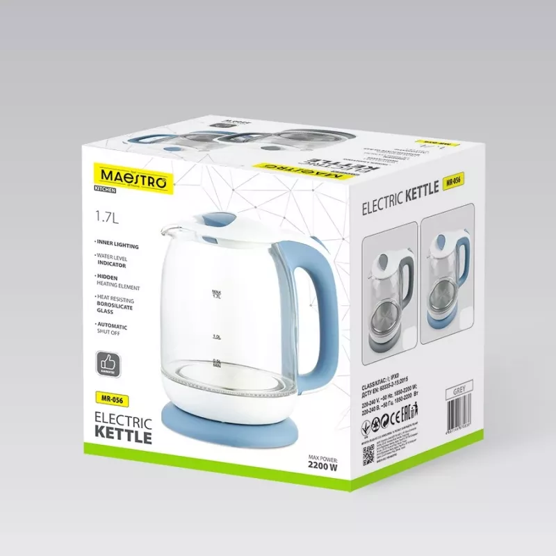 Sähköinen lasivedenkeitin Maestro MR-056-harmaa 1,7 L 2200 W