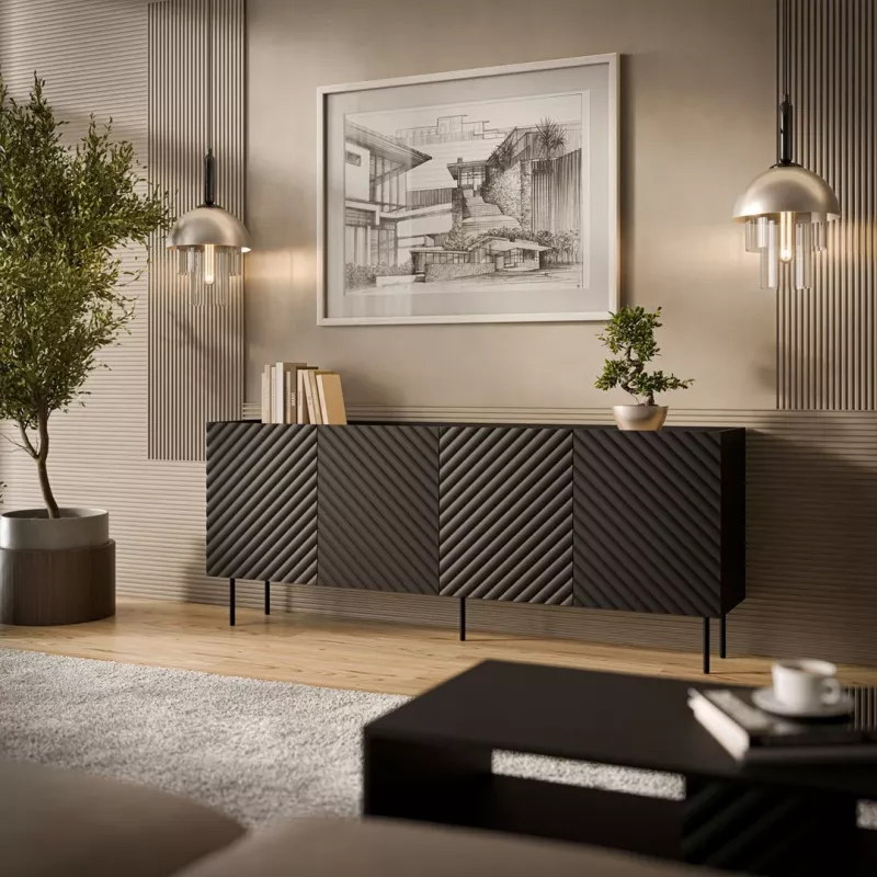 Lipasto cama meble LUCCA 4D, 200×40×80 cm, musta, runko lastulevyä