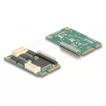 Sisäinen Mini-PCIe-liitäntäsovitin DELOCK 95279 — sarjaisäntä, Mini-PCIe-lähtö, RS-232-tuki, 460,8 Kbit/s, FIFO 256 B, 30×51×10 mm