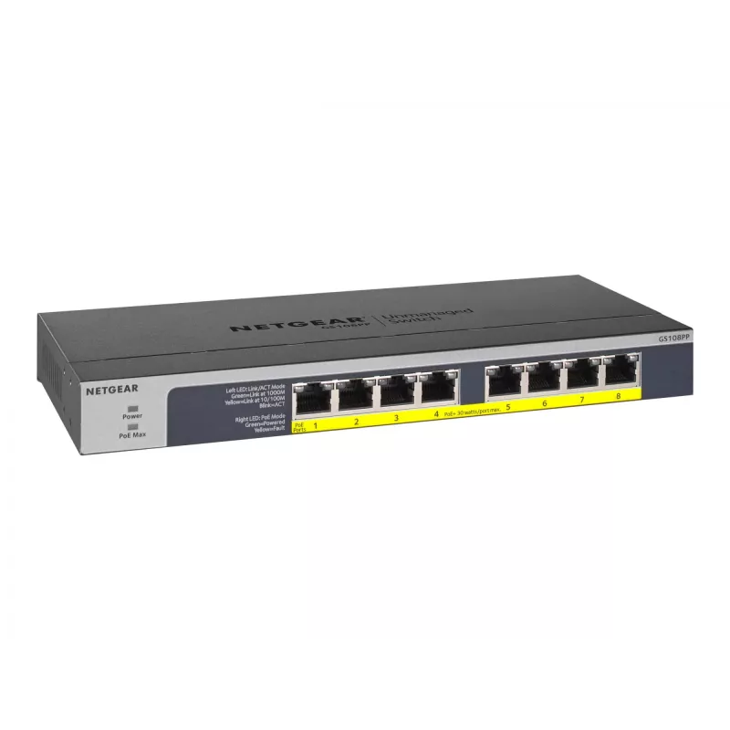 NETGEAR GS108PP hallitsematon Gigabit Ethernet (10/100/1000) Power over Ethernet (PoE) musta