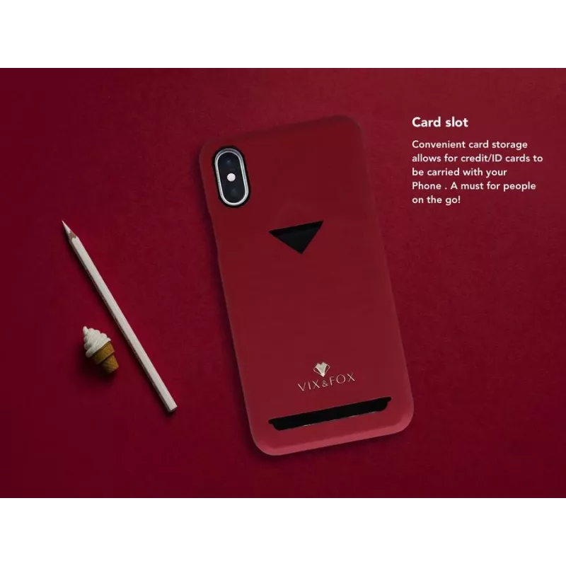 Card Slot Back Shell VixFox iPhone X/XS — rubiininpunainen, takakuori integroidulla korttipaikalla