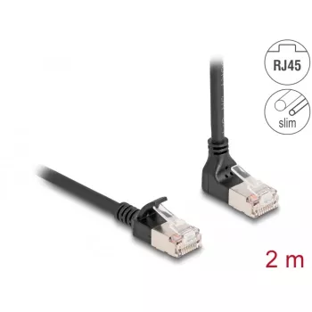Delock - verkkokaapeli - RJ-45 (uros) ylöspäin kulma - RJ-45 (uros) suora - 2,0 m - 4,5 mm - S/FTP - CAT 6a - suojattu, halogeeniton - musta (80288)