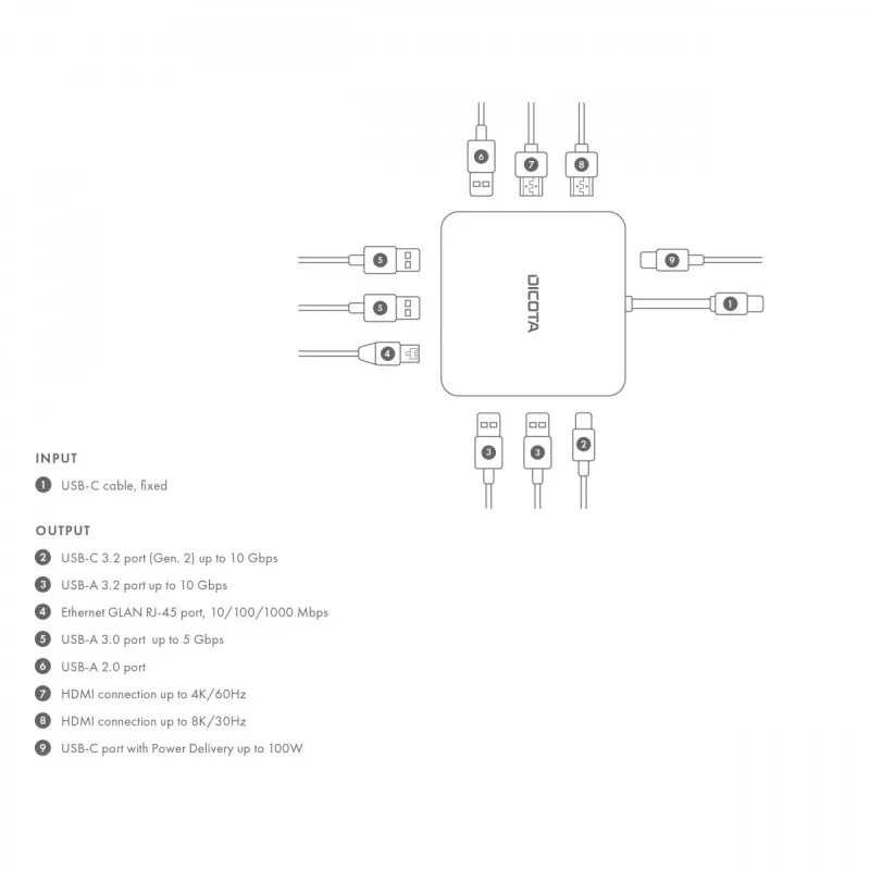 DICOTA D32057 USB Type-C -keskitin 10000 Mbit/s hopea