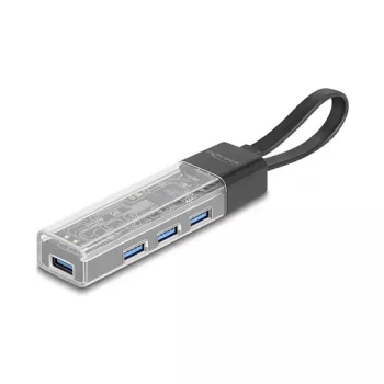 DELOCK USB 3.2 Gen 1 (3.1 Gen 1) 4-porttinen keskitin Type-A + Type-C -isännällä (5000 Mbit/s) musta/läpinäkyvä