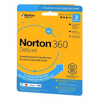 Norton 360 Deluxe | 3 laitetta | 1 vuosi | 25 GB pilvitallennustilaa | EU