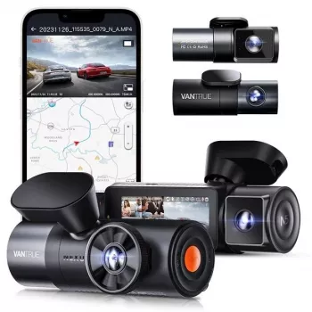 Autovideotallennin VANTRUE N5 Nexus 5 — 4-kanavainen dashcam, 2592×1944 pääkamera, 160° edessä/sisällä, GPS, WLAN, IPS-näyttö, MicroSD enintään 512 GB
