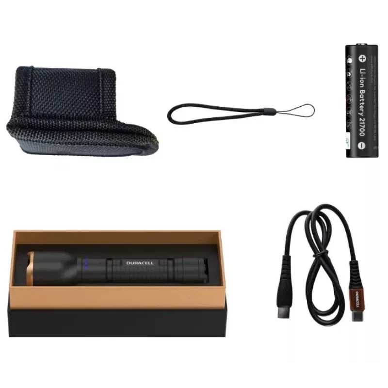 Taskulamppu Duracell DF2500R — musta, ladattava käsivalaisin